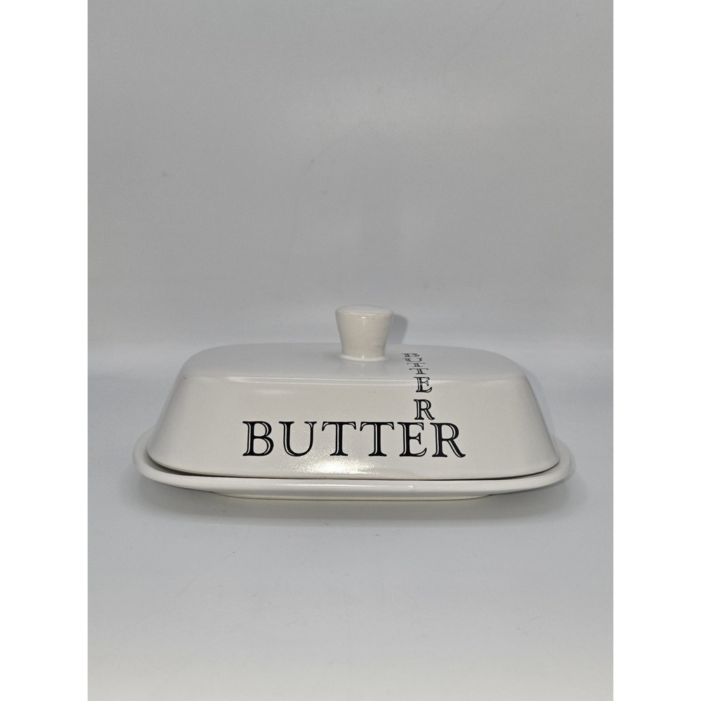 The Old Pottery Co. White Oversized Covered Butter Dish with Lid